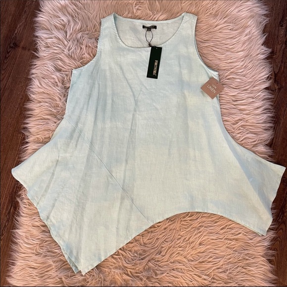 For Cynthia Sleeveless Asymmetrical Linen Top - Picture 4 of 9